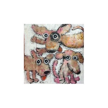 Peinture 3 pink Dogs par Maury Hervé | Tableau Art naïf Animaux