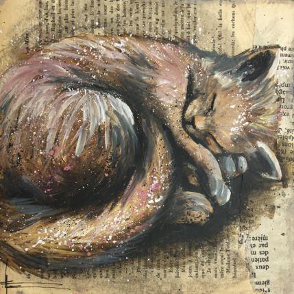 Peinture Chat endormi par Locoge Alice | Tableau Figuratif Acrylique, Collage Animaux