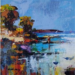 Peinture Apollon à la plage par Frédéric Thiery | Tableau Figuratif Acrylique Paysages