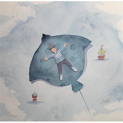 Peinture Marin en vole par Marjoline Fleur | Tableau Art naïf Scènes de vie