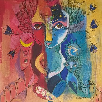 Peinture Mon village par Ketfa Laure | Tableau Art naïf Acrylique Portraits