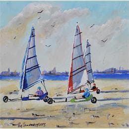 Pintura Char à voile Côte d'Opale 1 por Lallemand Yves | Pintura Figurative Acrylic Life style, Marine