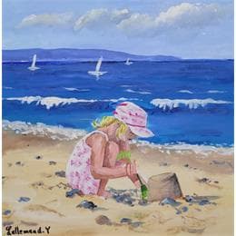 Pintura Petite fille jouant avec le sable 1 por Lallemand Yves | Pintura Figurative Acrylic Life style, Marine