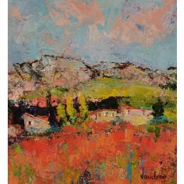 Painting Le Luberon à Ansouis by Vaudron | Painting Figurative Gouache Landscapes, Pop icons