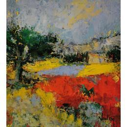 Peinture Le cabanon dans les Alpilles par Vaudron | Tableau Figuratif Gouache Paysages