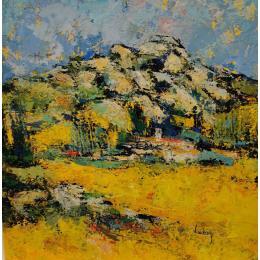 Painting La Garrigue de Reillanne by Vaudron | Painting Figurative Gouache Landscapes