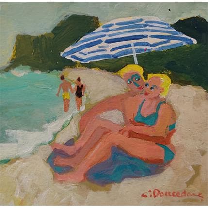 Peinture La plage aux amoureux par Doucedame Christine | Tableau Figuratif Acrylique Scènes de vie
