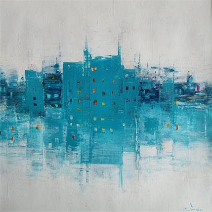 Peinture Impression urbaine en bleu par Fièvre Véronique | Tableau Abstrait Acrylique Urbain