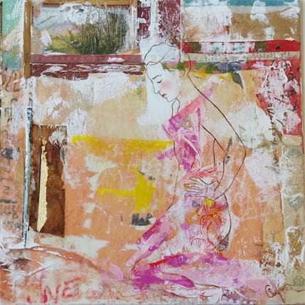 Painting Rose de chine  by Sablyne | Painting Raw art Acrylic Portrait