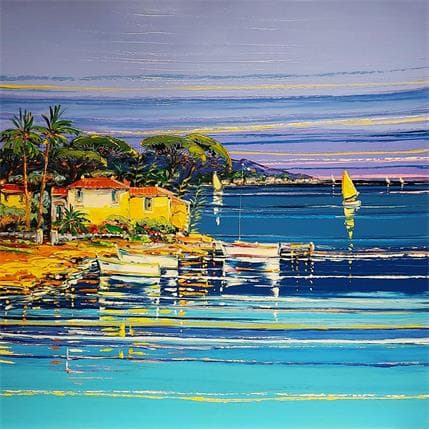 Peinture Plage des Canoubiers, presqu'île de St Tropez par Corbière Liisa | Tableau Figuratif Huile Marine