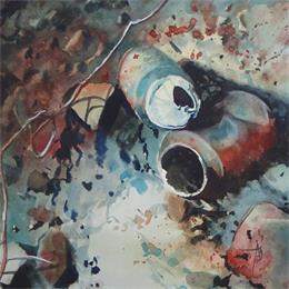 Painting Toujours trop de déchets by Abbatucci Violaine | Painting Figurative Watercolor Urban