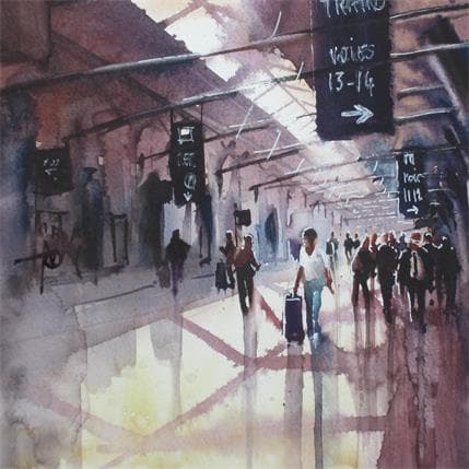 Peinture Enfin le jour du départ par Abbatucci Violaine | Tableau Figuratif Aquarelle scènes de vie