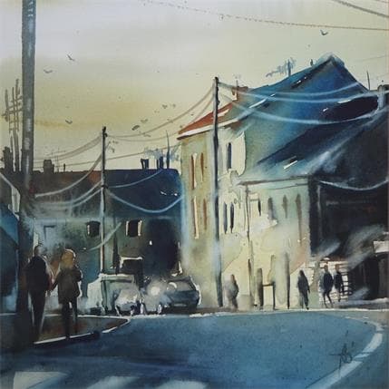 Painting Dans la lumière du soir by Abbatucci Violaine | Painting Figurative Watercolor Life style, Urban