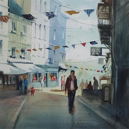 Peinture Jour de Fête Nationale par Abbatucci Violaine | Tableau Figuratif Aquarelle scènes de vie, Urbain