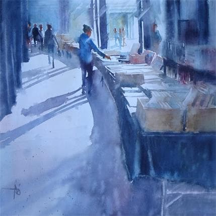 Gemälde Son marché du dimanche von Abbatucci Violaine | Gemälde Figurativ Aquarell Alltagsszenen