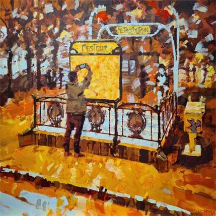 Peinture Mouches bleues au métro par Heaton Rudyard | Tableau Figuratif Acrylique Urbain
