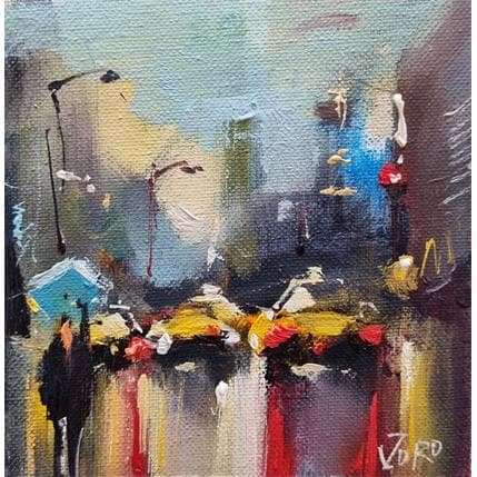 Peinture rainy street par Joro | Tableau Figuratif Huile Urbain