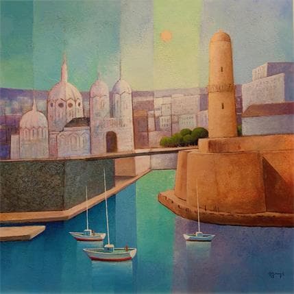 Peinture La passerelle par Burgi Roger | Tableau Figuratif Acrylique Architecture, Marine, Paysages