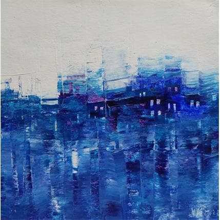 Peinture Ville bleue par Fièvre Véronique | Tableau Figuratif Acrylique Urbain