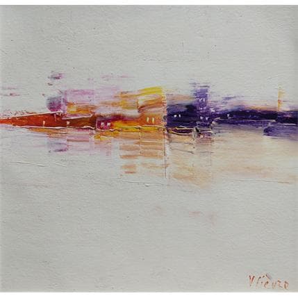 Peinture Ville au bord de l'eau par Fièvre Véronique | Tableau Abstrait Acrylique Minimaliste