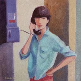 Pintura Phone call por Ramat Manuel | Pintura Figurative Acrylic, Oil Life style, Pop icons