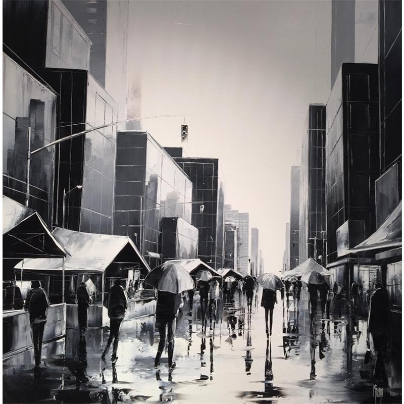 Peinture Les parapluies par Galloro Maurizio | Tableau Figuratif Huile Vues urbaines