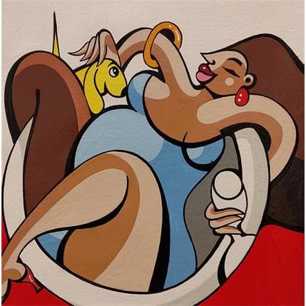 Peinture Retour de ballade par Lopez Alfredo | Tableau Figuratif Acrylique scènes de vie