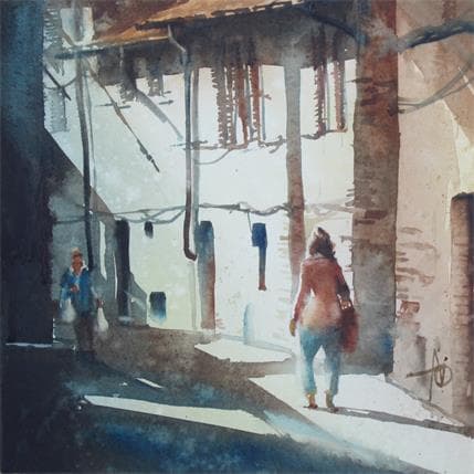 Painting Jour de marche dans son quartier by Abbatucci Violaine | Painting Figurative Watercolor Life style, Urban