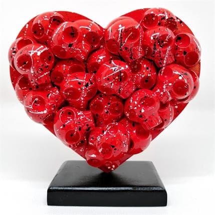 Sculpture Heartskull Rouge/NB par VL | Sculpture Pop Art Technique mixte