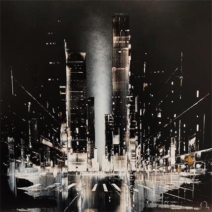 Peinture Landing par Rey Julien | Tableau Figuratif Technique mixte noir & blanc, Vues urbaines