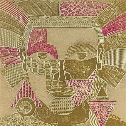 Peinture 4A0. INDIEN. ROUGE et OR par Devie Bernard  | Tableau Matiérisme Acrylique, Carton Portraits