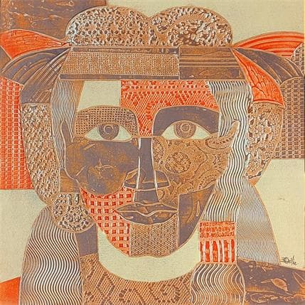 Peinture 9A0. INDIEN. ORANGE et BRONZE par Devie Bernard  | Tableau Matiérisme Acrylique, Carton Portraits, Scènes de vie