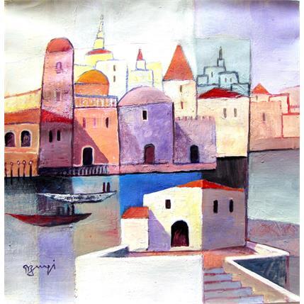 Peinture AN 13 Le canal par Burgi Roger | Tableau Art Singulier Marine, Urbain