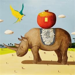 Pintura Rhinocéros por Lionnet Pascal | Pintura Surrealism Acrylic, Oil Animals, Landscapes