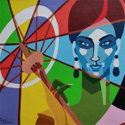 Peinture MUJER CON SOMBRILLA par S.Uria | Tableau Figuratif Acrylique Portraits