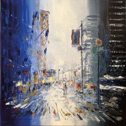 Peinture a foggy day in Manhattan par Rousseau Patrick | Tableau Figuratif Huile Paysages, Urbain