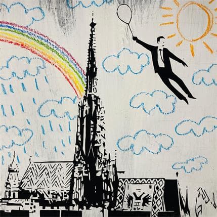 Peinture The flying white balloon par Di Vicino Gaudio Alessandro | Tableau  Acrylique