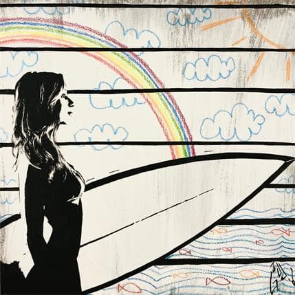Peinture The surfer girl from far away par Di Vicino Gaudio Alessandro | Tableau  Acrylique