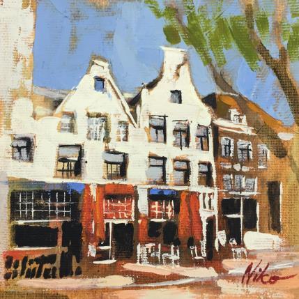 Peinture red umbrellas par Niko Marina  | Tableau Figuratif Huile Urbain