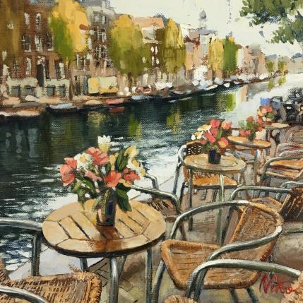 Peinture Cafe in Amsterdam par Niko Marina  | Tableau Figuratif Huile Urbain