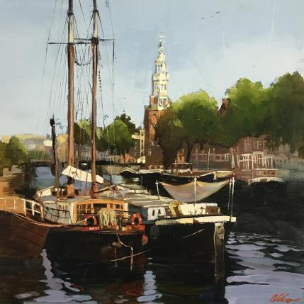 Peinture At the pier par Niko Marina  | Tableau Figuratif Huile Marine, Urbain