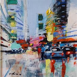 Pintura Market street traffic por Frédéric Thiery | Pintura Figurative Acrylic Urban