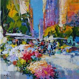 Pintura Fitler's flower market por Frédéric Thiery | Pintura  Acrylic Urban