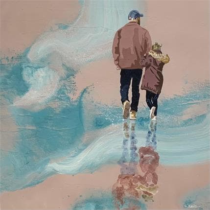 Peinture Papa balade par Sand | Tableau Figuratif Acrylique Scènes de vie