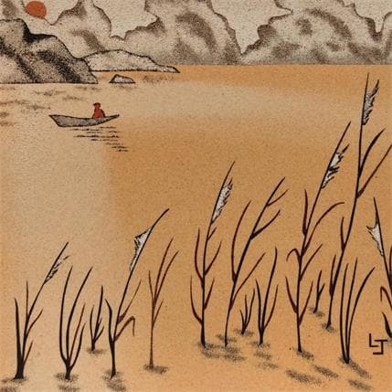 Peinture Rêverie du pêcheur par Jovys Laurence  | Tableau Figuratif Sable Paysages
