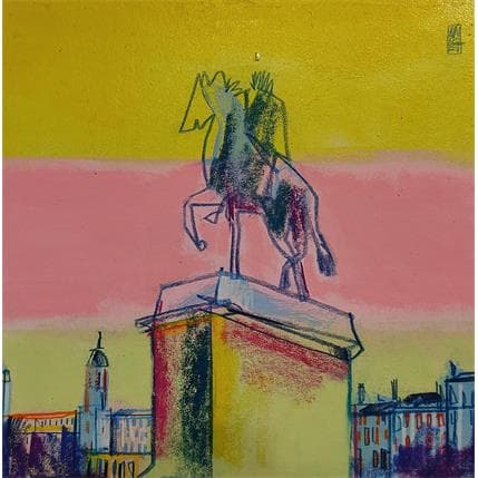 Peinture Vue sur la place par Anicet Olivier | Tableau Figuratif Acrylique Paysages, Urbain