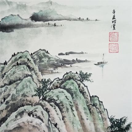 Painting Lake side by Du Mingxuan | Painting Figurative Watercolor Landscapes