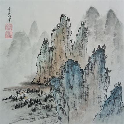 Peinture Karst river par Du Mingxuan | Tableau Figuratif Aquarelle Paysages