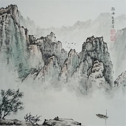 Peinture Foggy river par Du Mingxuan | Tableau Figuratif Aquarelle Paysages