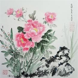 Gemälde Poeny and cream narcissus von Du Mingxuan | Gemälde Figurativ Aquarell Stillleben